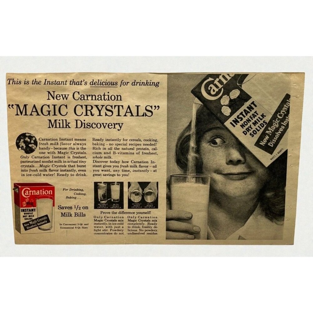 Carnation Milk Vtg Print Ad 1950s Magic Crystals Mid Century Kitchen Wall Art